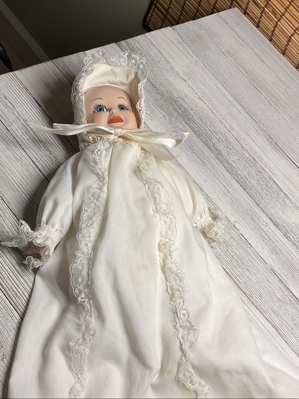 Classic Ivory Lace Baby Doll Gown with Bonnet